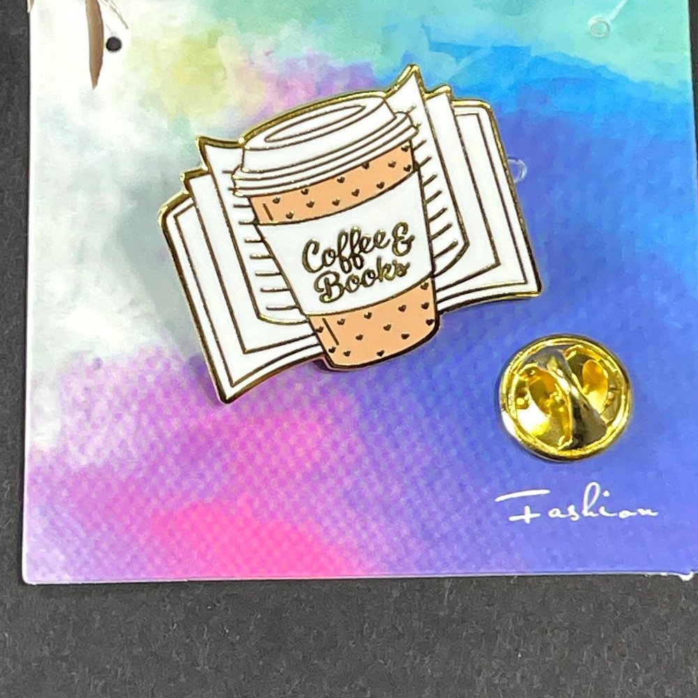 Coffee Books Label Pin Jewelry Accessories Brooch Badge Enamel Pin